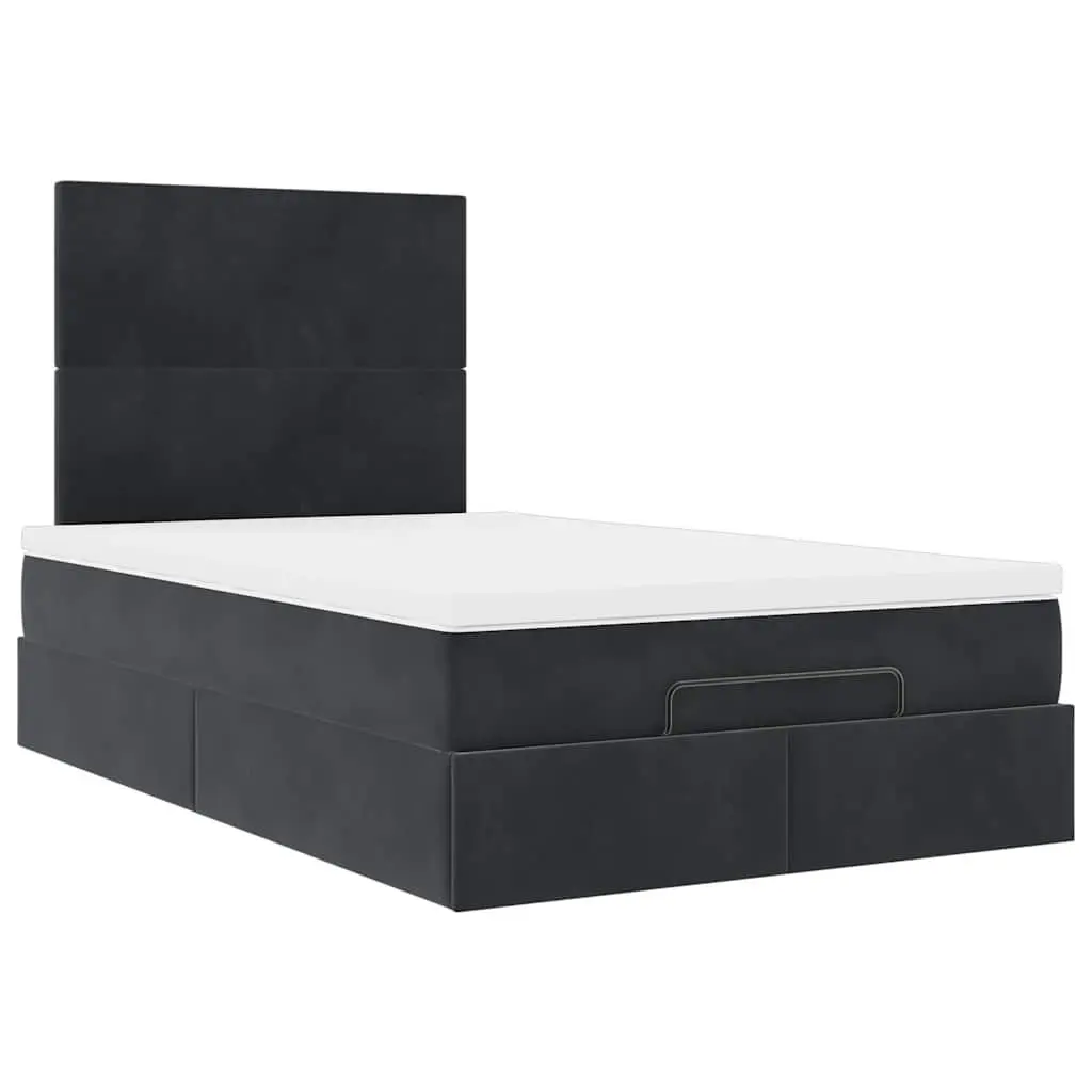Ottoman Bed Velvet King Single Black with Mattresses Storage Lift Base