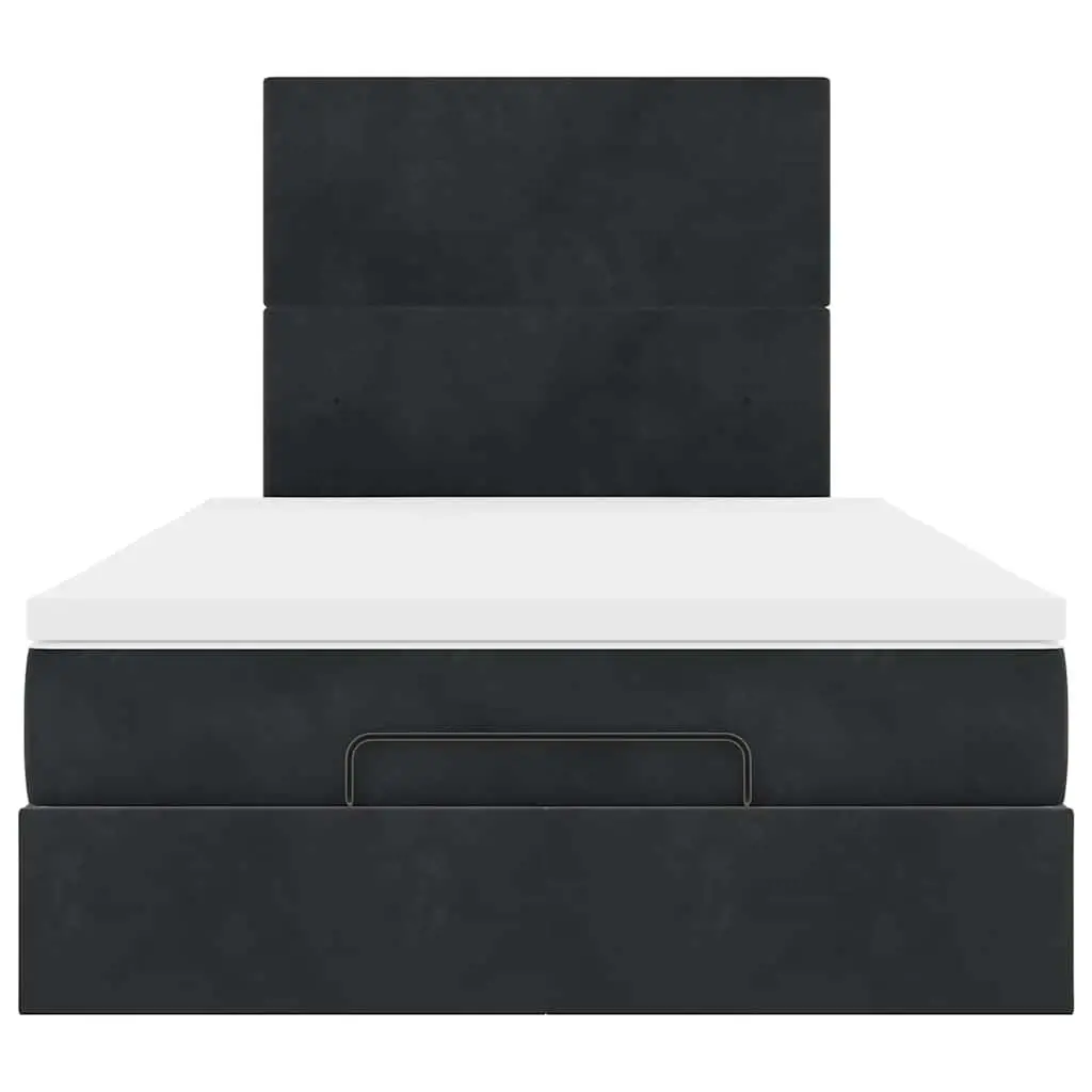 Ottoman Bed Velvet King Single Black with Mattresses Storage Lift Base