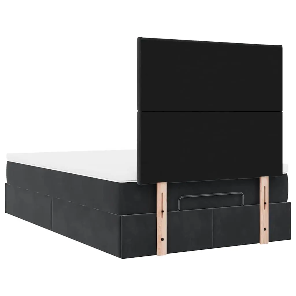 Ottoman Bed Velvet King Single Black with Mattresses Storage Lift Base