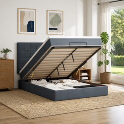Queen Ottoman Storage Bed with Grey Velvet Mattress