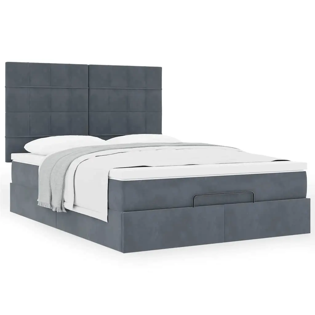 Ottoman Storage Bed Velvet Queen Grey with Pocket Spring Mattress