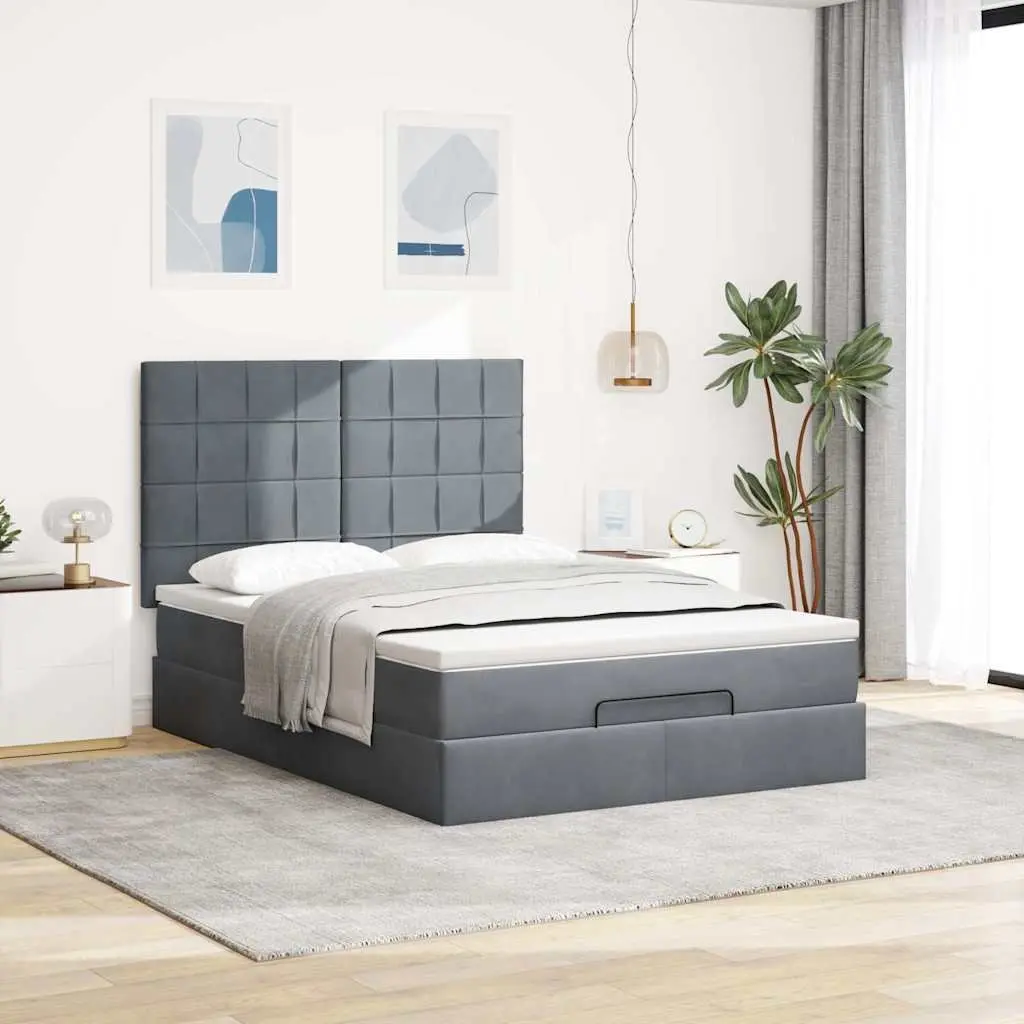 Ottoman Storage Bed Velvet Queen Grey with Pocket Spring Mattress