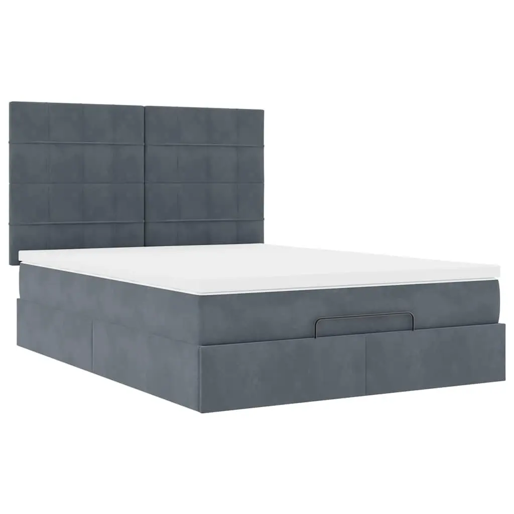 Ottoman Storage Bed Velvet Queen Grey with Pocket Spring Mattress