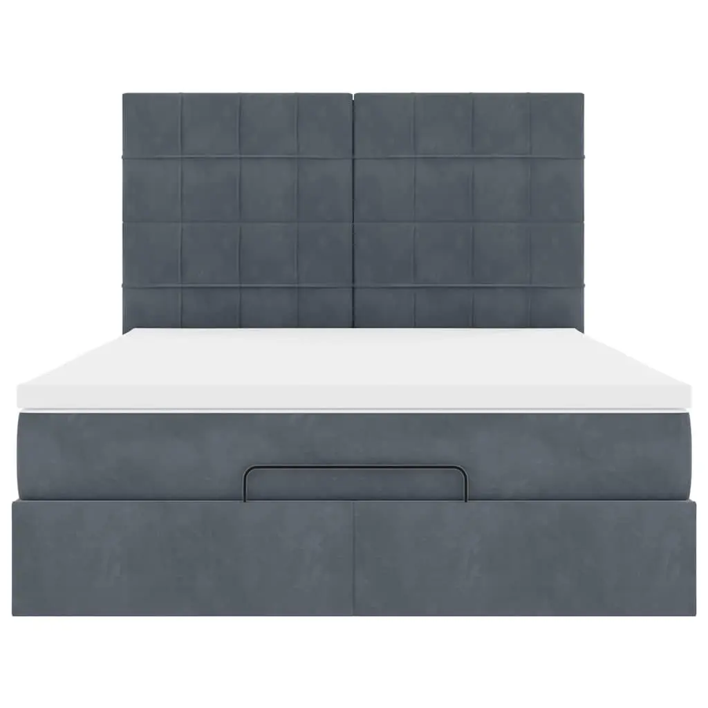 Ottoman Storage Bed Velvet Queen Grey with Pocket Spring Mattress