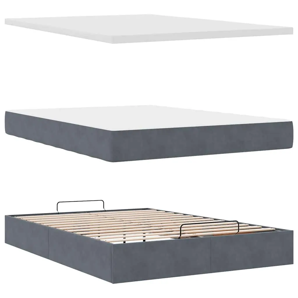 Ottoman Storage Bed Velvet Queen Grey with Pocket Spring Mattress