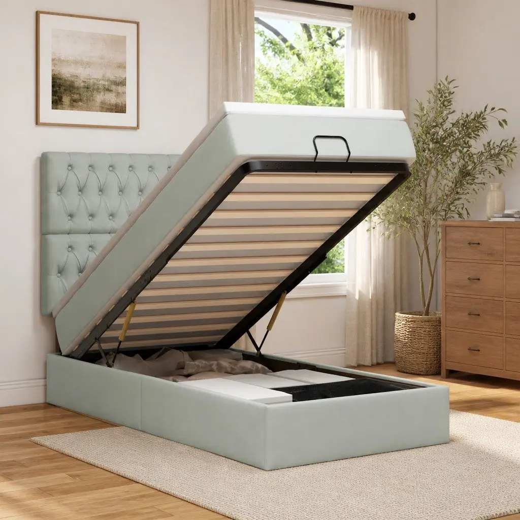 Ottoman Bed Velvet King Single Black Storage Lift Frame