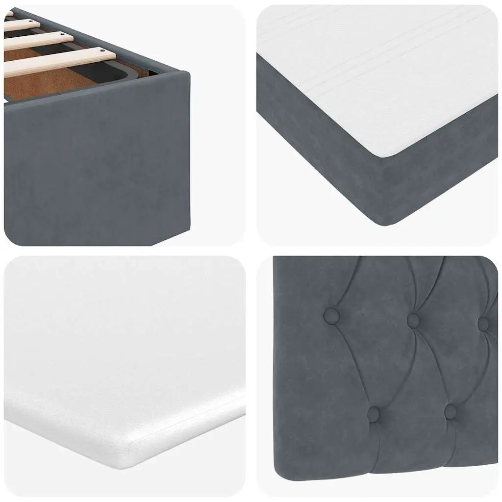 Ottoman Bed Frame Grey Velvet with Hydraulic Lift-Up Storage and Pocket Spring Mattress King Single