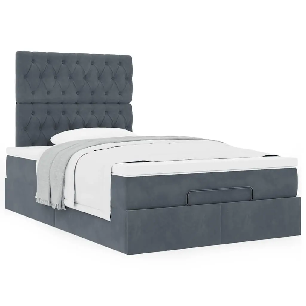 Ottoman Bed Frame Grey Velvet with Hydraulic Lift-Up Storage and Pocket Spring Mattress King Single