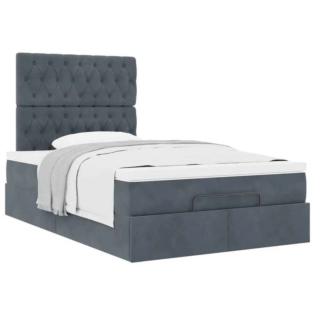 Ottoman Bed Frame Grey Velvet with Hydraulic Lift-Up Storage and Pocket Spring Mattress King Single