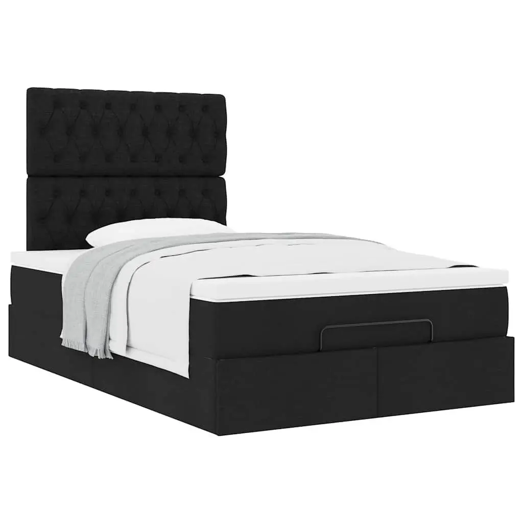 Ottoman Bed Frame Black Velvet King Single with Pocket Spring Mattress and Hydraulic Lift Storage