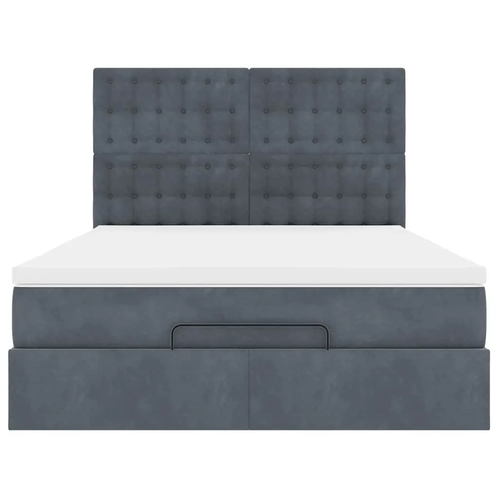 Ottoman Bed Frame with Mattresses Velvet Double Grey Hydraulic Lift Storage