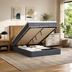 Grey Velvet Ottoman Bed Queen with Pocket Spring Mattress