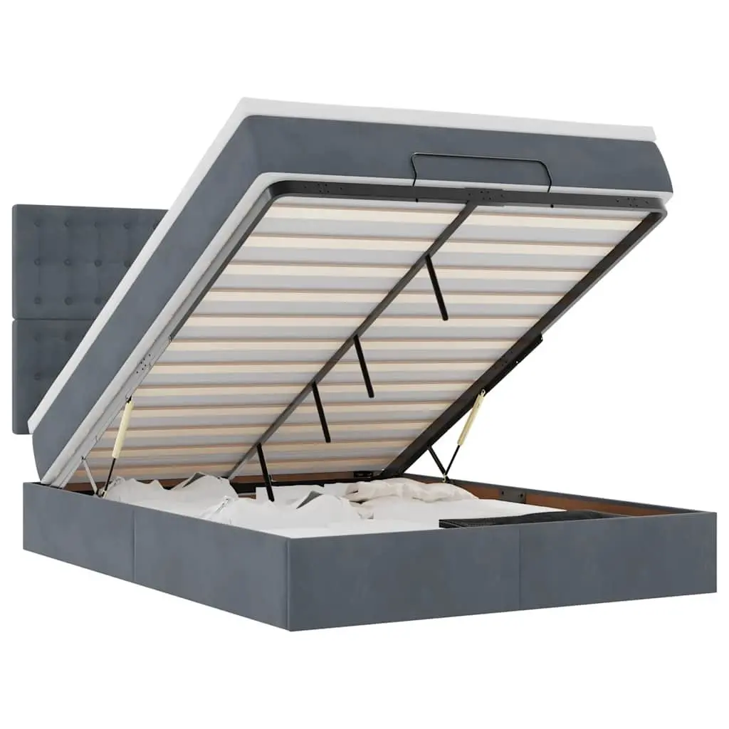 Grey Velvet Ottoman Bed Queen with Pocket Spring Mattress