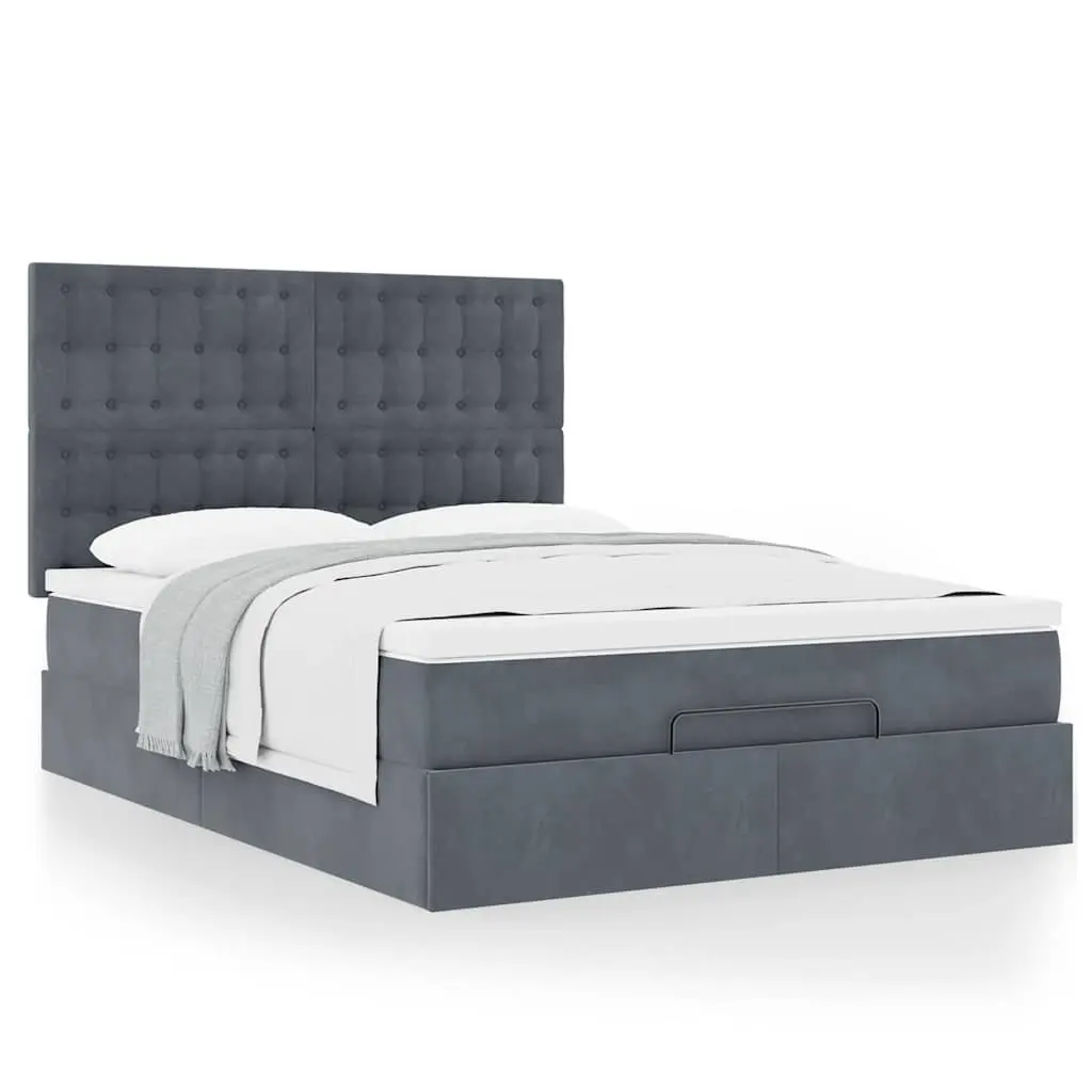 Grey Velvet Ottoman Bed Queen with Pocket Spring Mattress