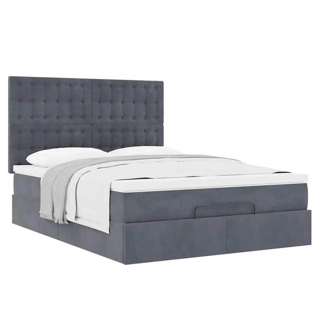 Grey Velvet Ottoman Bed Queen with Pocket Spring Mattress