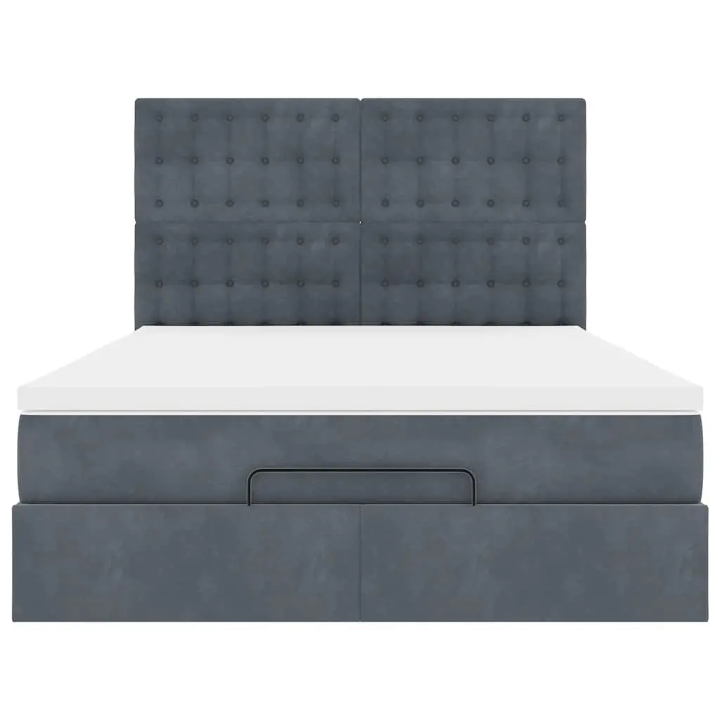Grey Velvet Ottoman Bed Queen with Pocket Spring Mattress