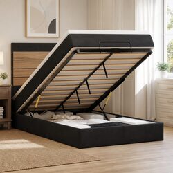 Ottoman Bed King Single Black Velvet with Pocket Spring Mattress & Storage Lift