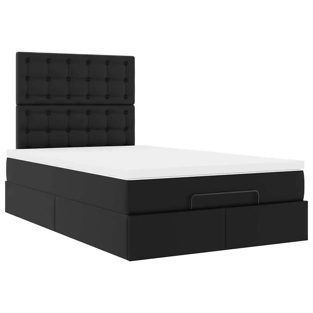 Ottoman Bed King Single Faux Leather Pocket Spring Mattress Black with LED Lights