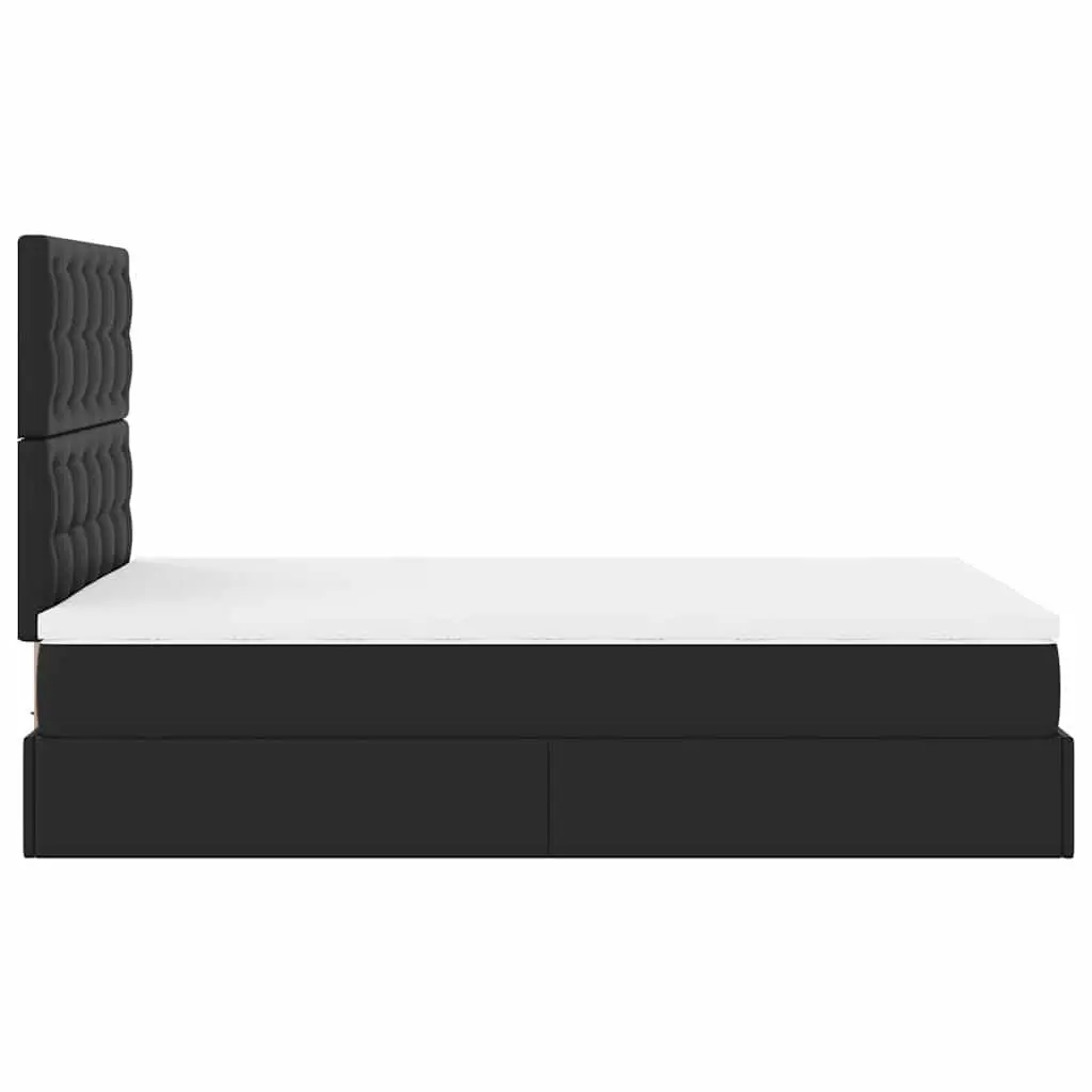 Ottoman Bed King Single Faux Leather Pocket Spring Mattress Black with LED Lights