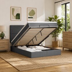 Double Grey Fabric Ottoman Bed with Pocket Spring Mattress
