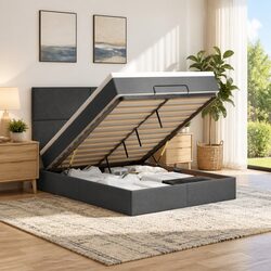 Premium Grey Ottoman Bed with Pocket Spring Mattress