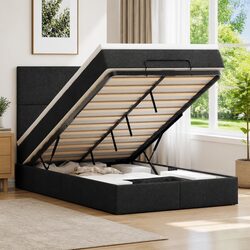 Black Ottoman Storage Bed with Pocket Spring Mattress