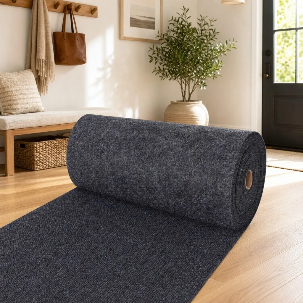 Anthracite Runner Rug 1.2 x 10m Polyester for Hallways