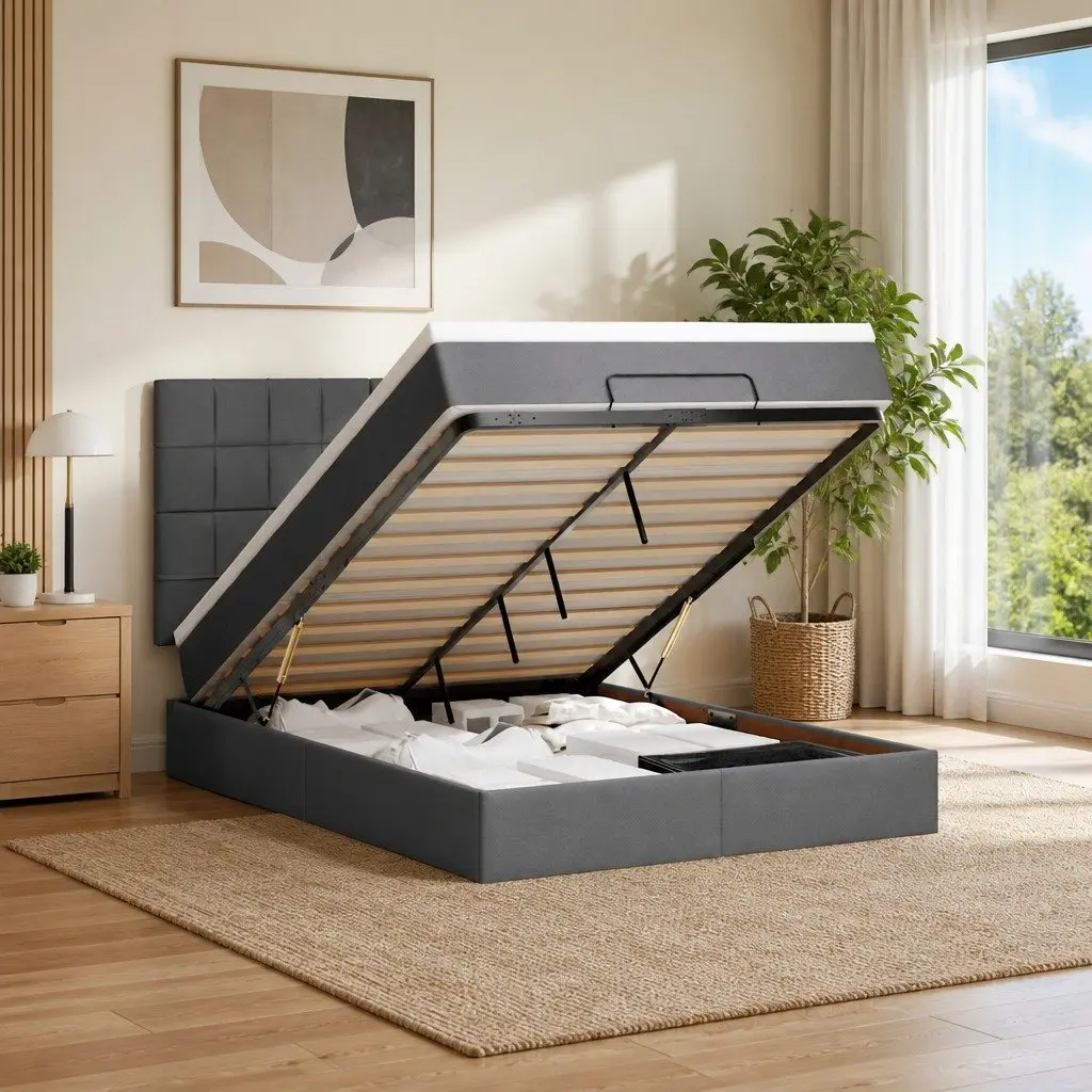 Ottoman Storage Bed with Mattress and LED Lights
