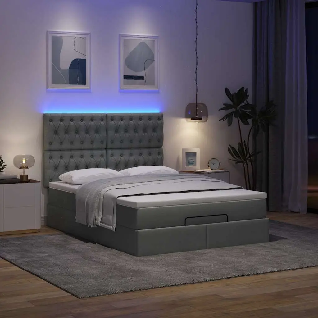 Ottoman Bed Pocket Spring Mattress Hydraulic Lift Storage Queen Grey Polyester Fabric