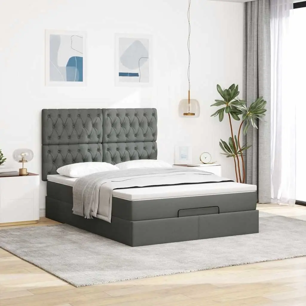 Ottoman Bed Pocket Spring Mattress Hydraulic Lift Storage Queen Grey Polyester Fabric