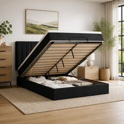 Premium Queen Ottoman Bed with Pocket Spring Mattress and LED Lights