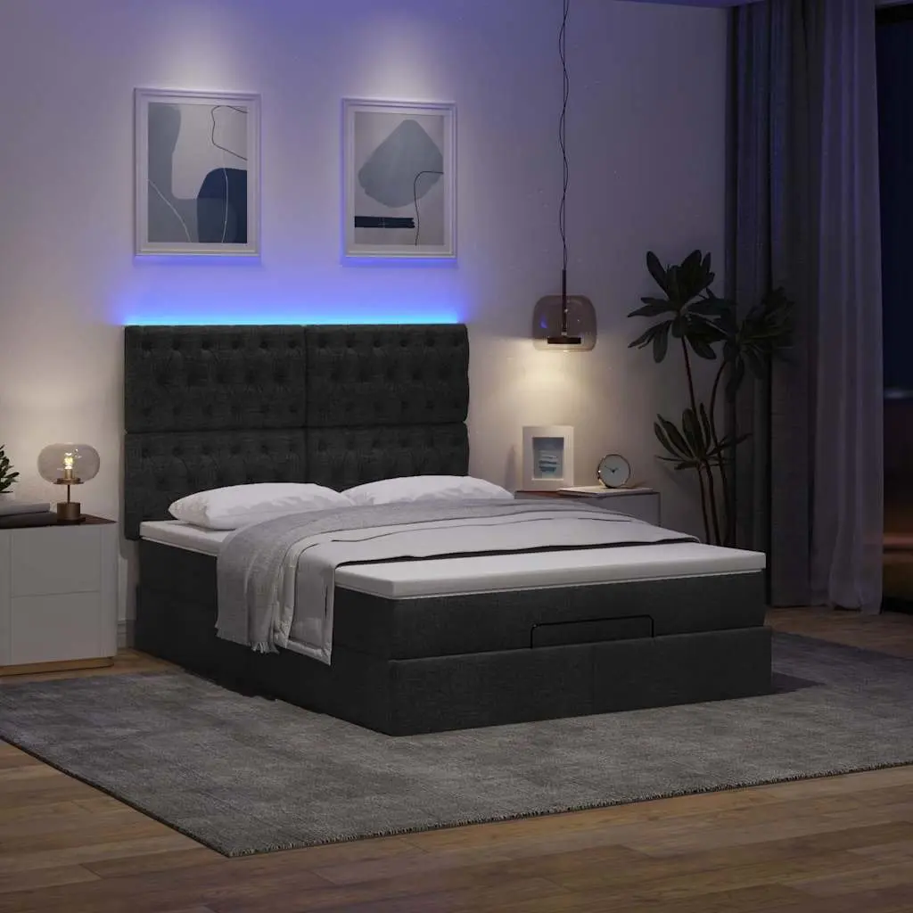 Queen Ottoman Bed with Pocket Spring Mattress and LED Lights