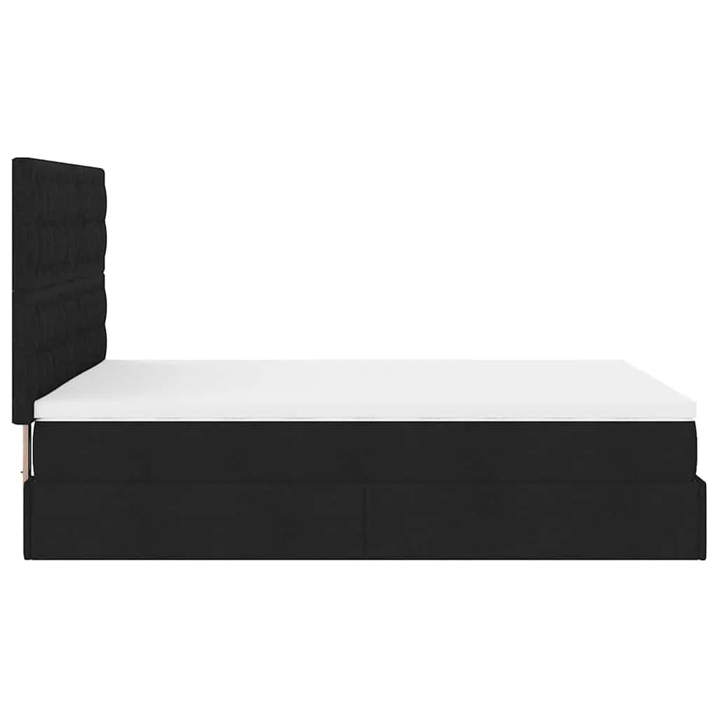Ottoman Bed Double Black Fabric with Pocket Spring Mattress and LED Lights Storage