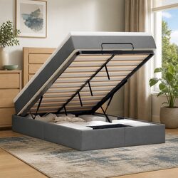 Premium Grey Ottoman Bed with Pocket Spring Mattress