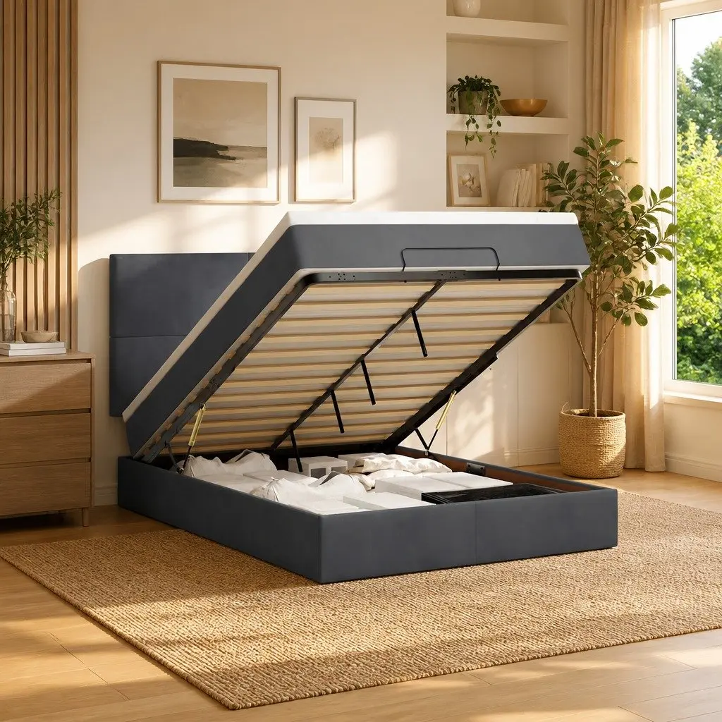 Double Ottoman Bed with LED Lights and Storage