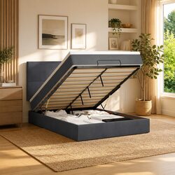 Luxury Double Ottoman Bed with LED Lights and Storage