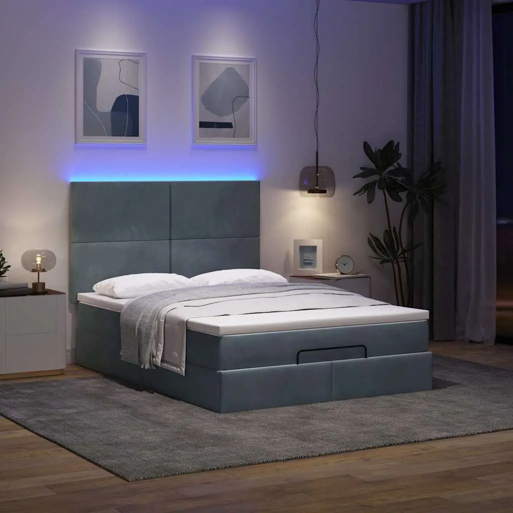 Double Ottoman Bed with LED Lights and Storage