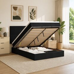Sturdy Queen Ottoman Bed with Pocket Spring Mattress and LED