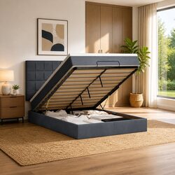 Durable Ottoman Bed with Pocket Spring Mattress and LED Lights