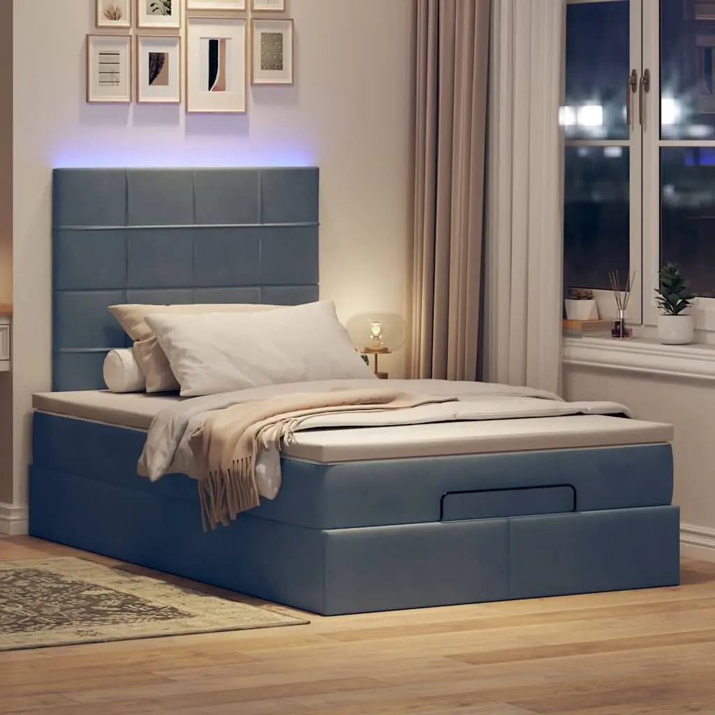 Ottoman Storage Bed Velvet King Single Grey with Pocket Spring Mattresses LED