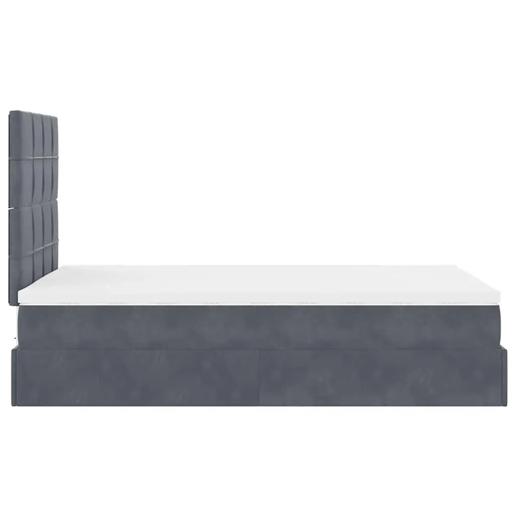 Ottoman Storage Bed Velvet King Single Grey with Pocket Spring Mattresses LED