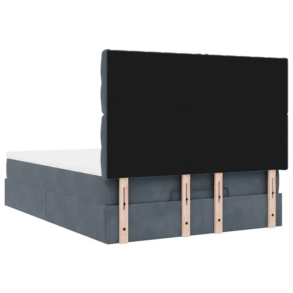 Ottoman Bed Grey Velvet Queen Size with Storage Pocket Spring Mattress Topper Hydraulic Lift and Adjustable LED Lights