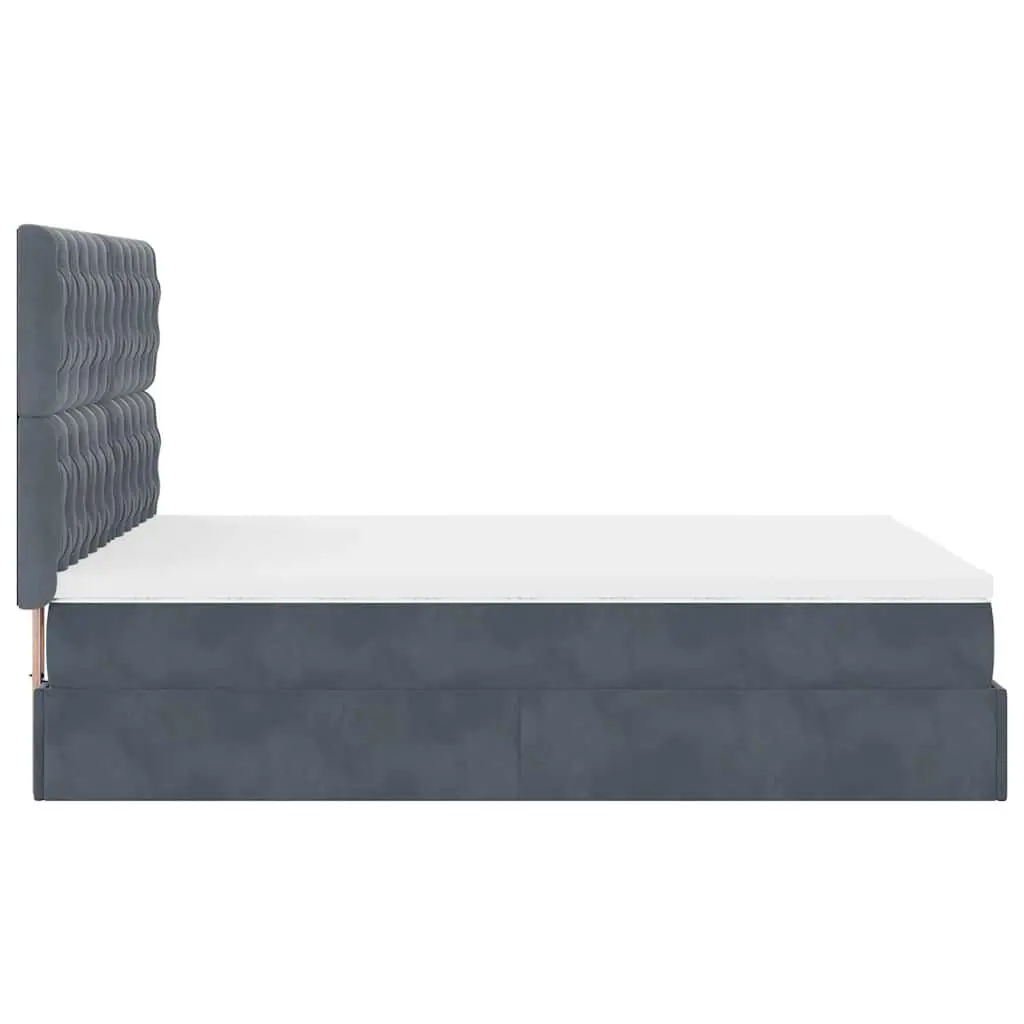 Ottoman Bed Grey Velvet Queen Size with Storage Pocket Spring Mattress Topper Hydraulic Lift and Adjustable LED Lights