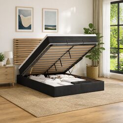 Queen Ottoman Bed with Pocket Spring Mattress and LED Lights