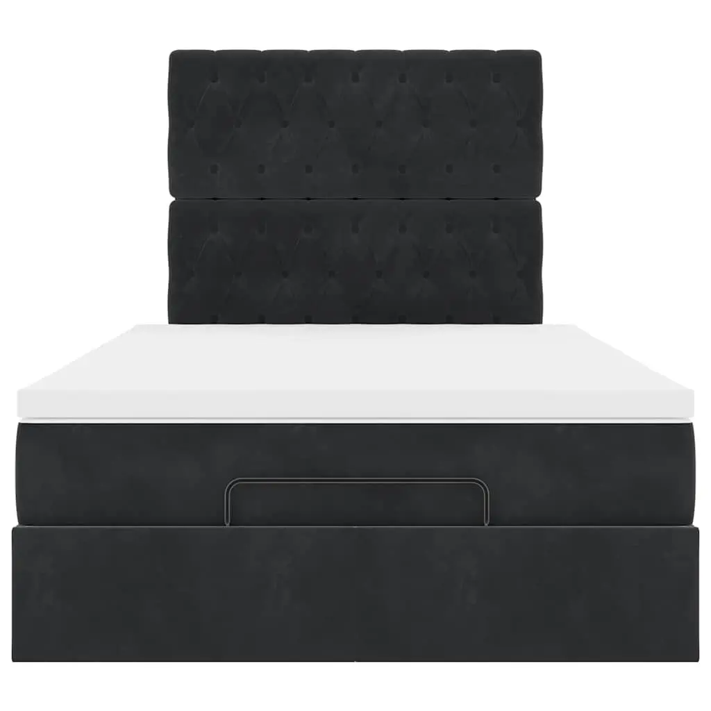 Ottoman Bed Velvet King Single Black with Pocket Spring Mattress and LED Lights