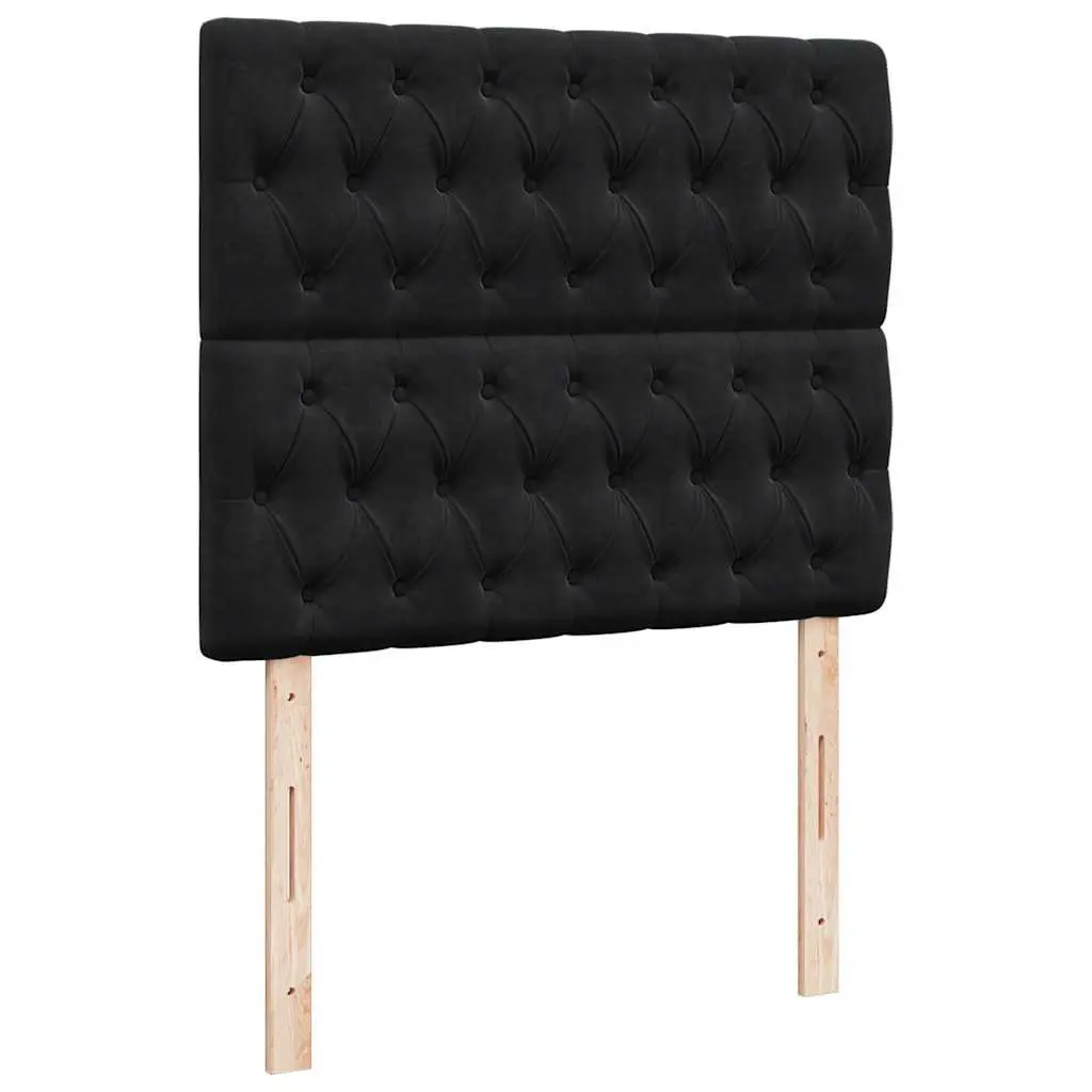 Ottoman Bed Velvet King Single Black with Pocket Spring Mattress and LED Lights
