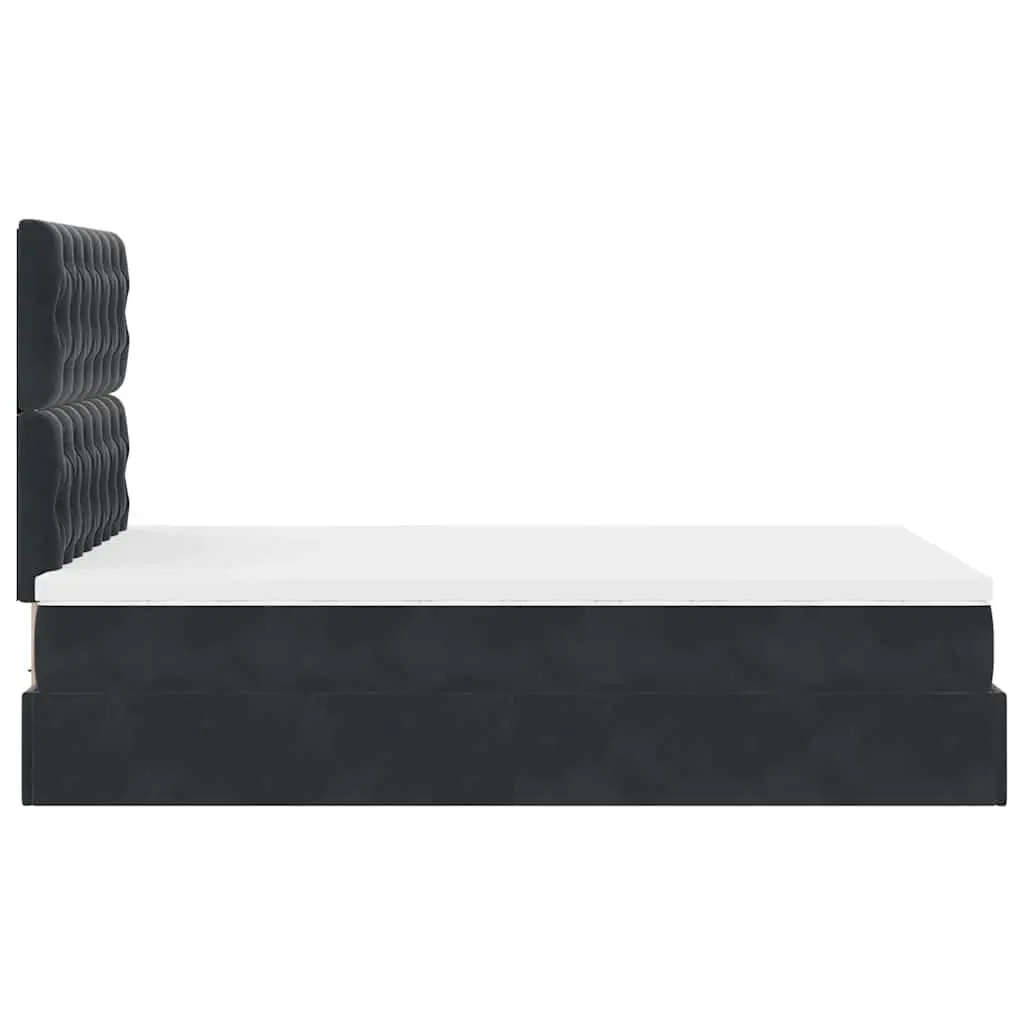 Ottoman Bed Velvet King Single Black with Pocket Spring Mattress and LED Lights
