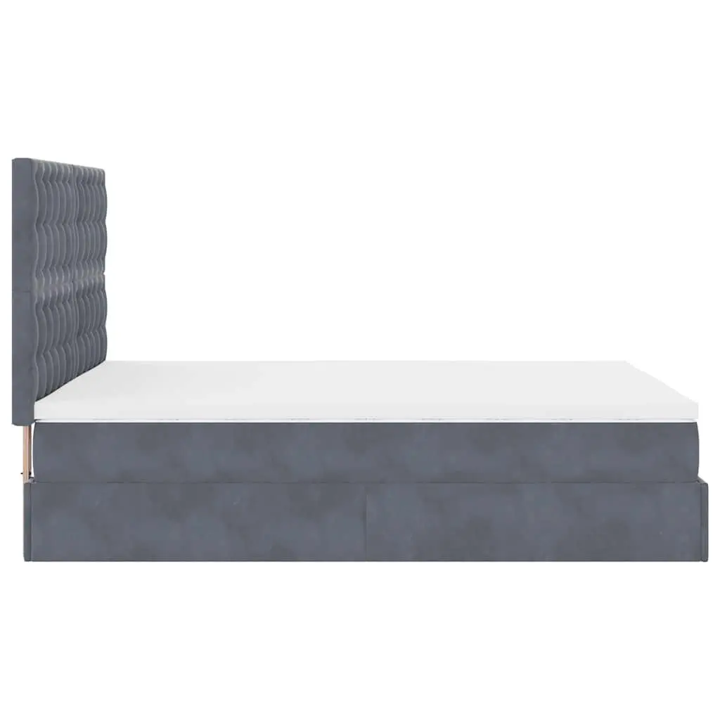 Ottoman Bed Queen Velvet Dark Grey with Pocket Spring Mattress Topper LED Lights
