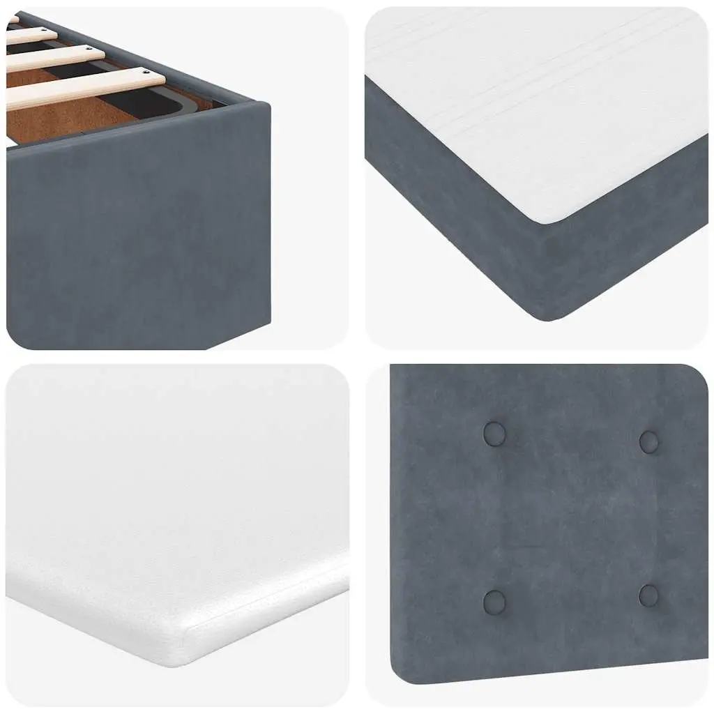 Ottoman Bed Queen Velvet Dark Grey with Pocket Spring Mattress Topper LED Lights