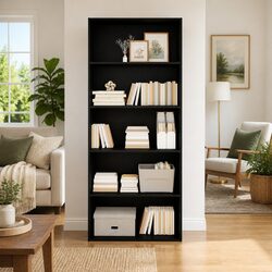 Stylish Black Engineered Wood Book Cabinet with 5 Compartments